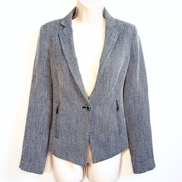 The Limited Herringbone Navy Blue White Blazer Jacket Single Breasted Button XS - Picture 1 of 10